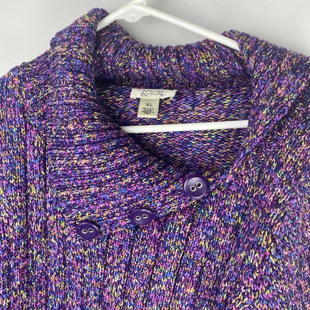 CHRISTOPHER & BANKS Women's Small Purple Knit Shawl Collar Pullover Sweater